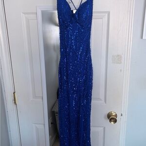 Elegant Blue Sequin Evening Gown